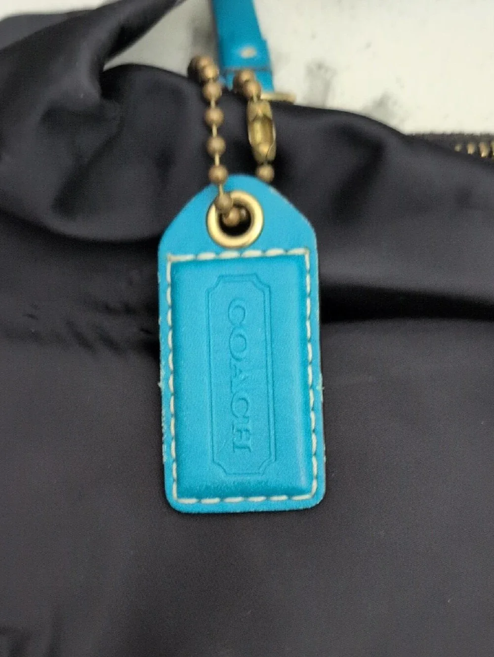 Vintage Coach Hampton HoboBlack Bag with Turquoise Leather Tag and Gold Hardware
